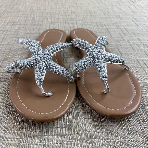 Women’s Sparkly Silver Beachy Rhinestone Starfish Flat Sandals Flip Flops Sz 6 - Picture 7 of 15
